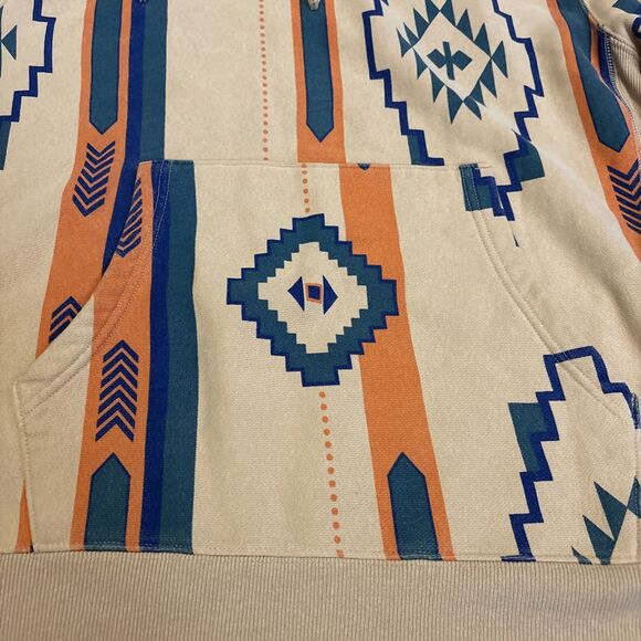 Champon Reverse Weave Aztec Print Sweatshirt Hoodie Desert Khaki Men's Medium M - Picture 5 of 9